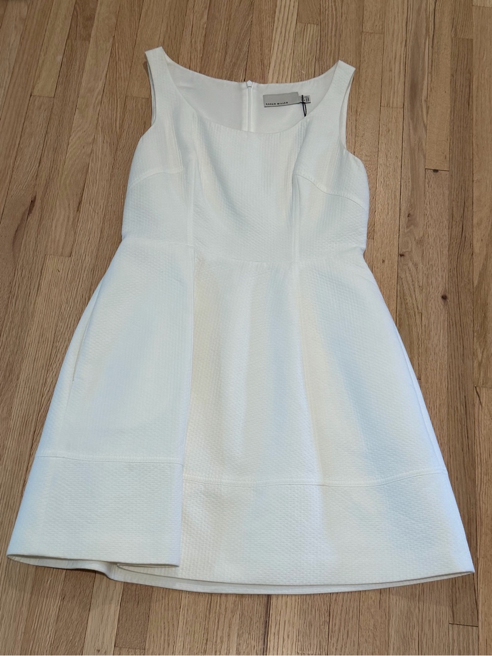 Karen Millen White Textured Sleeveless Fit & Flare Dress